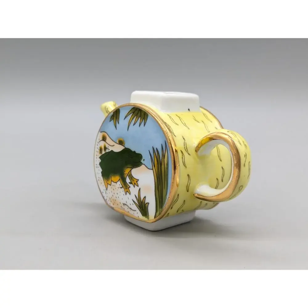 Vivian Chan 2000 Miniature Porcelain Teapot Yellow Green Painted Frog Design